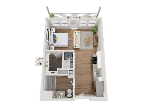 Floor plan for studio, 1 bath, 505 sqft